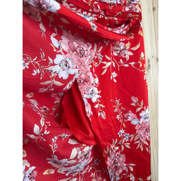 NWT Lulus My Favorite Day Red Floral Print Tulip Skirt Midi Dress Party Size XS - Picture 5 of 7